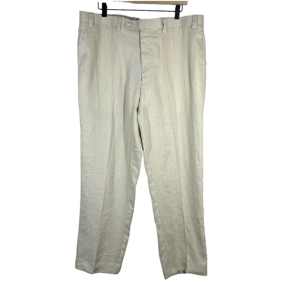 Calvin Klein Men's Cream Linen Pants Slacks Flat Front Size 38R